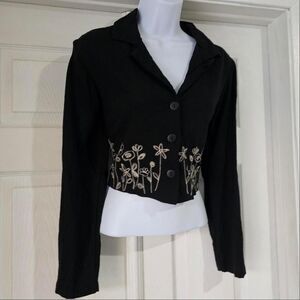 Vintage 90s whimsigoth floral crop blouse collared blazer